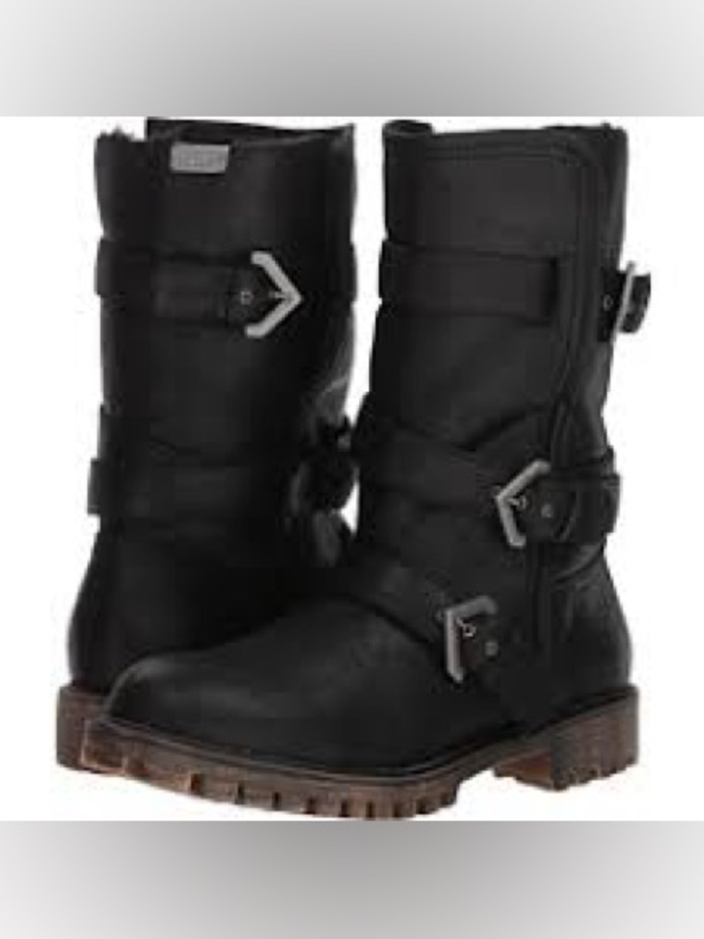 Roxy Black Moto Buckle Boots with Lug Sole